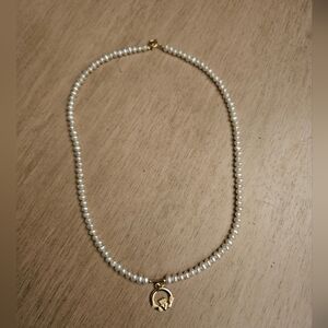 Vintage Ireland 14K Yellow Gold Genuine Pearl CLADDAUGH Pendant 16” Necklace!